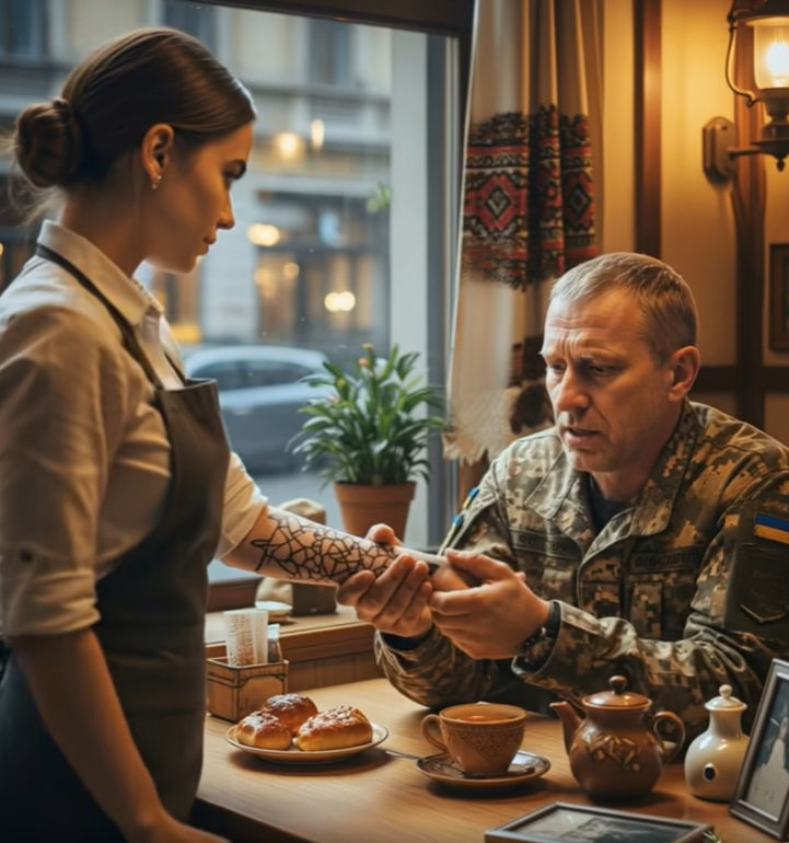A veteran in a cafe was terrified when he recognized the tattoo on a young waitress’s arm