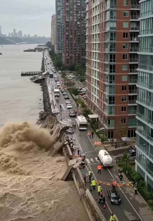 Flooding causes complete collapse of riverside buildings!