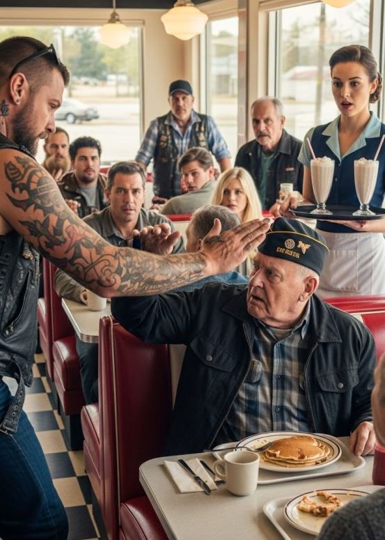 An arrogant biker struck an 81-year-old veteran inside a small diner — but no one was prepared for the shocking chain of events that followed…