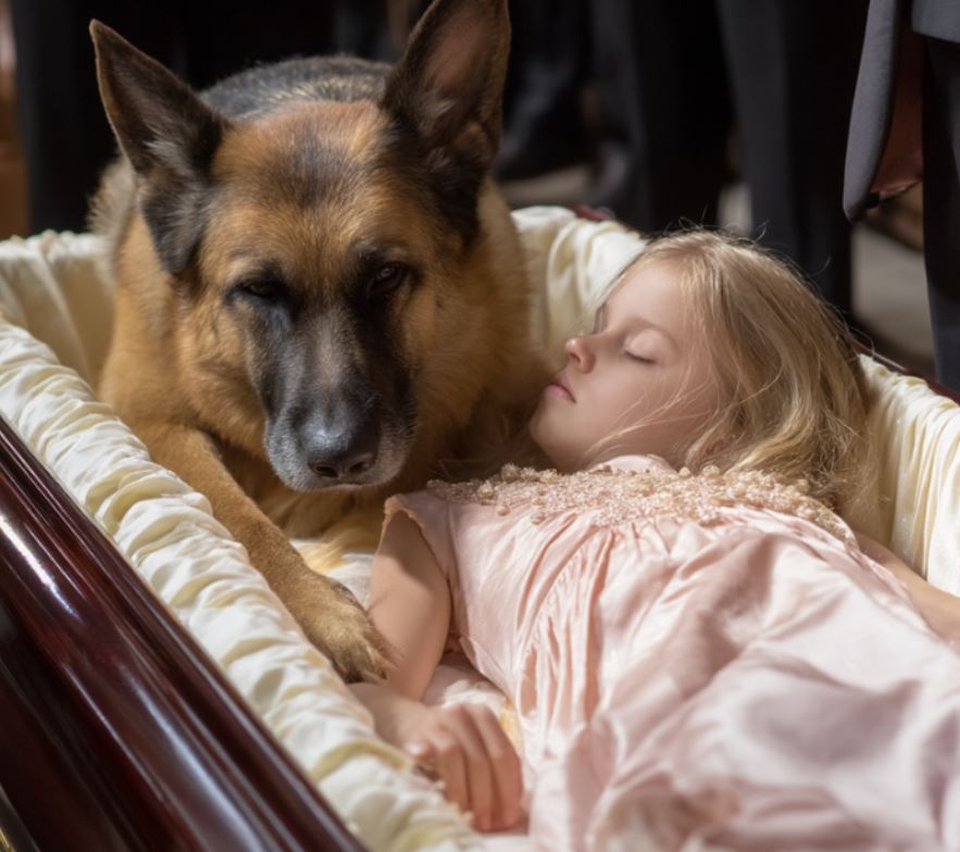 A German Shepherd refused to leave a little girl’s coffin—what happened next stunned everyone.