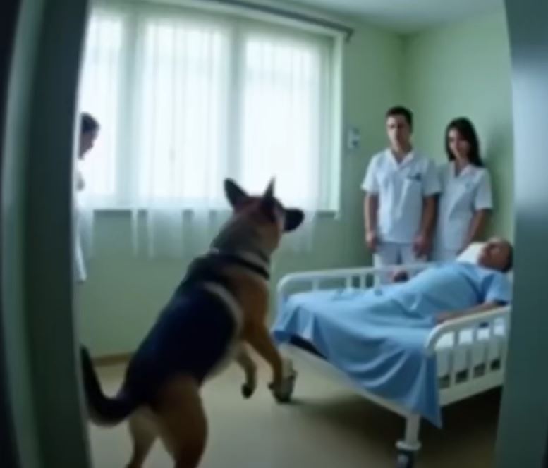 Dog saying goodbye to dying officer suddenly senses something odd and stops the doctor