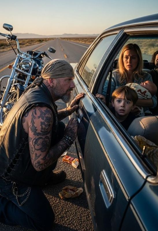 Highway Motorcycle Rider Stops to Assist a Family—What He Finds in Their Backseat Is Unbelievable