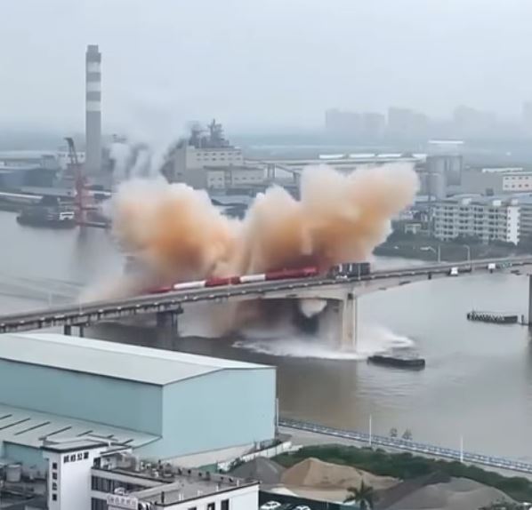 Tanker Caught Under a Crumbling Bridge