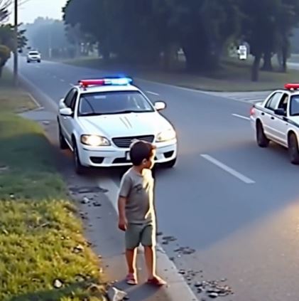 A police officer noticed a little boy—no older than three—wandering by himself along the edge