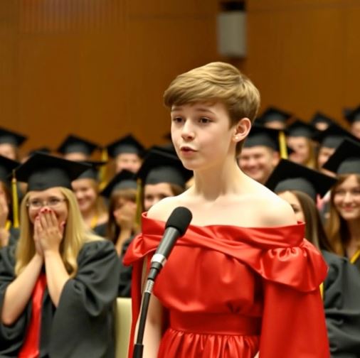 On graduation night, my son entered the auditorium wearing a puffy red dress. The room